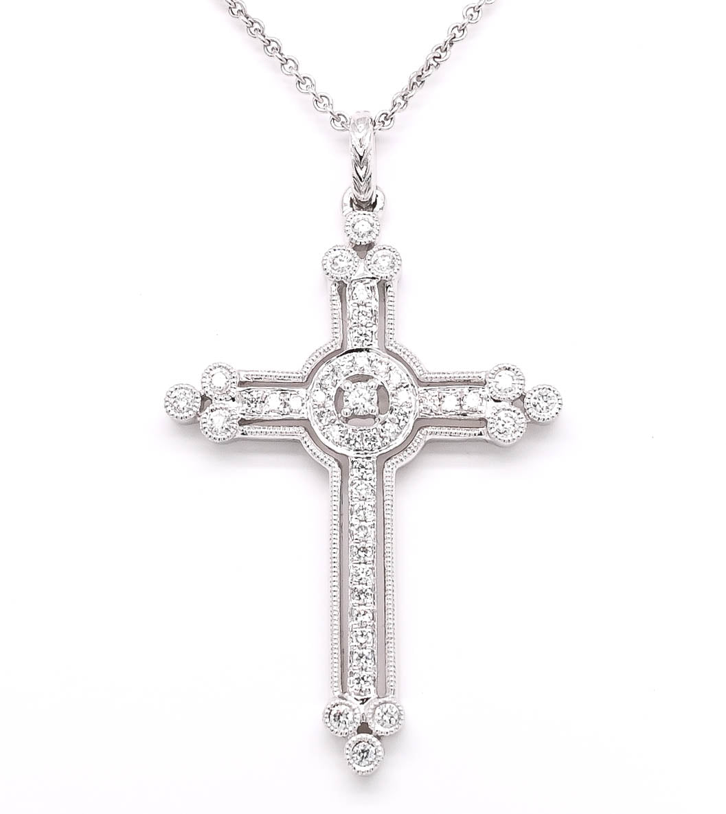 18KT White Gold 18" 0.33CTW Diamond Cross.