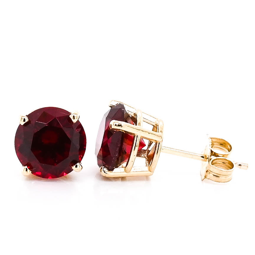 14KT Yellow Gold 7mm Simulated Ruby Stud Earrings.