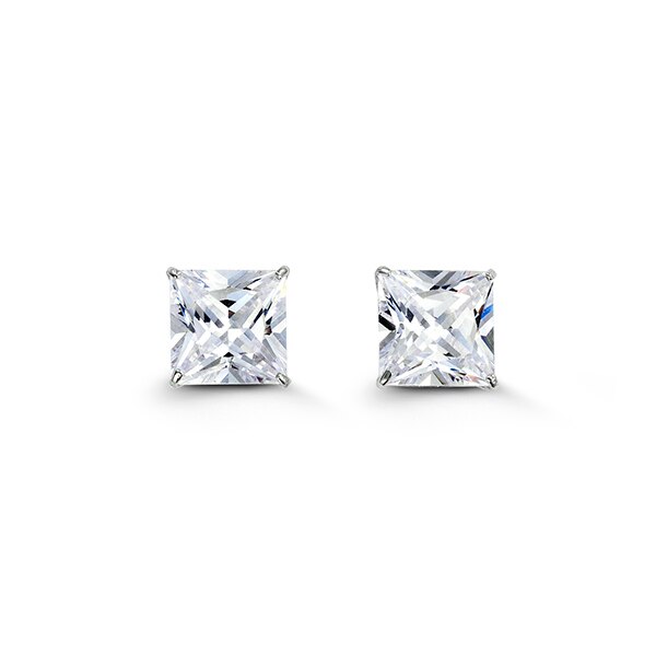 Bella 14KT White Gold 7MM Square C.Z. Studs.