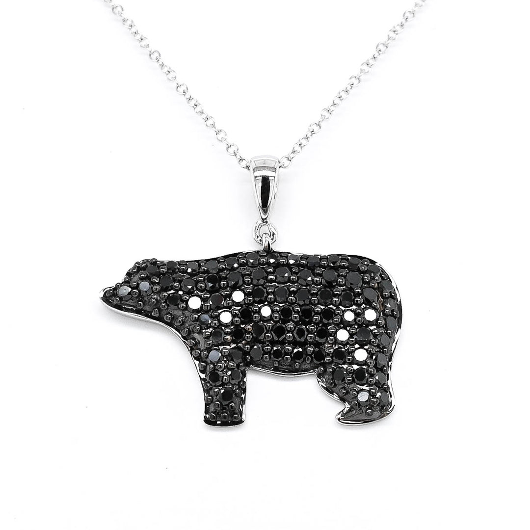 10KT Yellow Gold 18" 0.70CTW Black Diamond Polar Bear Necklace.