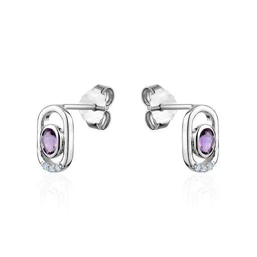 Larus Sterling Silver C.Z & Amethyst Earrings.