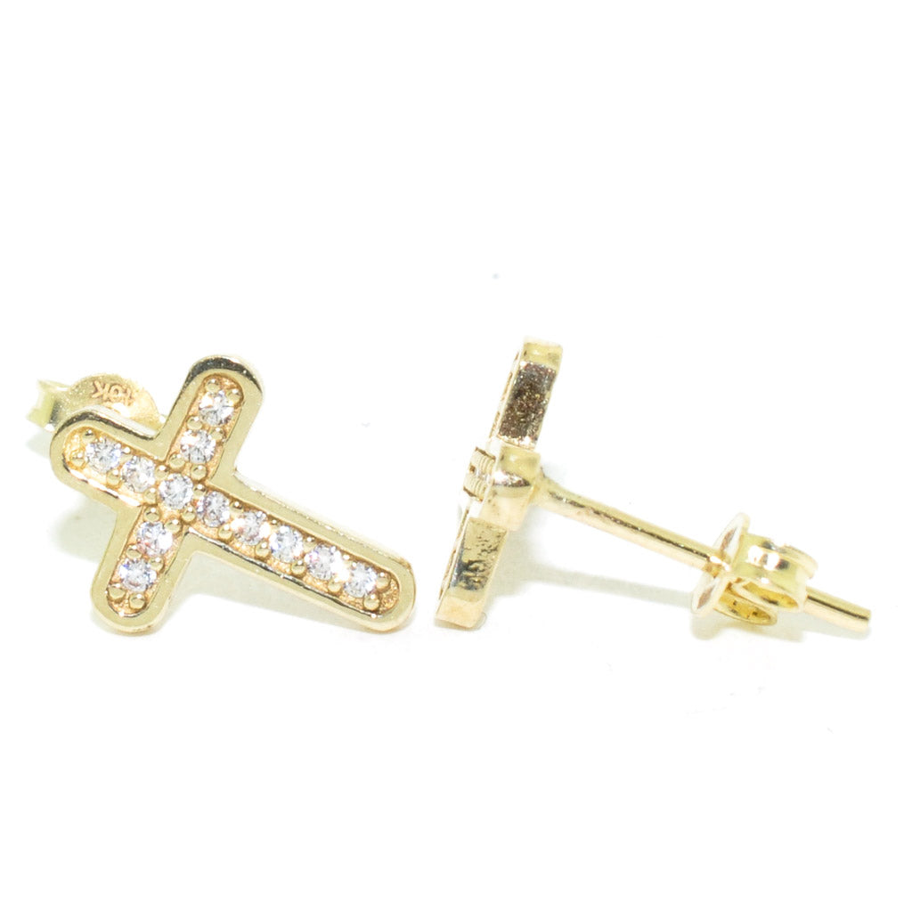 10KT Yellow Gold C.Z Cross Earrings.