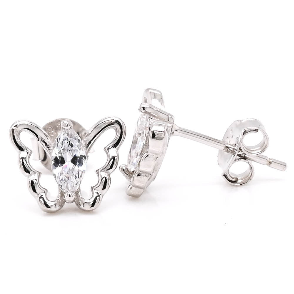 Sterling Silver C.z Butterfly Stud Earrings.