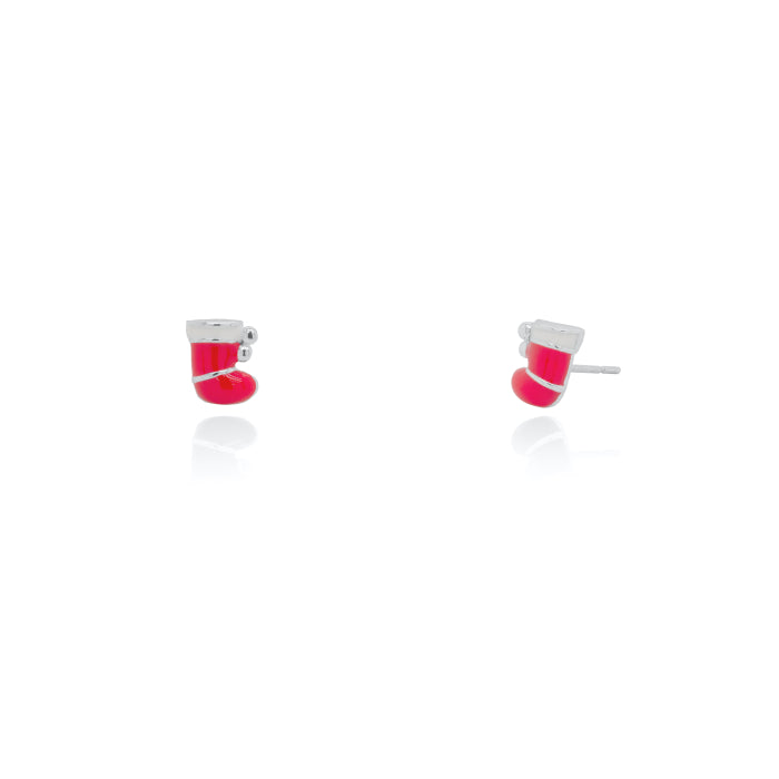Sterling Silver Enamel Christmas Stockings Stud Earrings.
