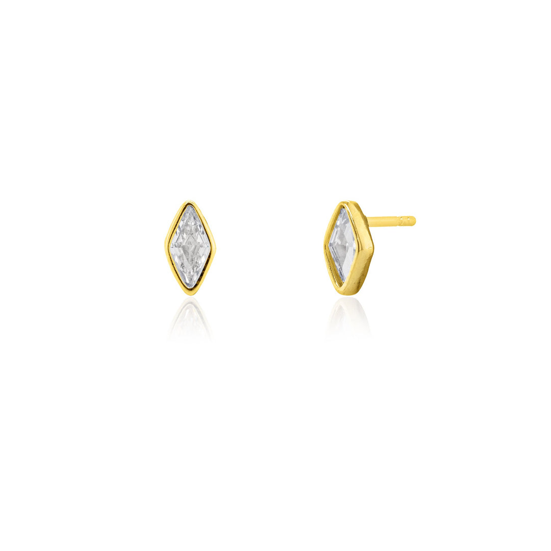 Sterling Siver Bevel Set CZ Marquise Stud Earrings.