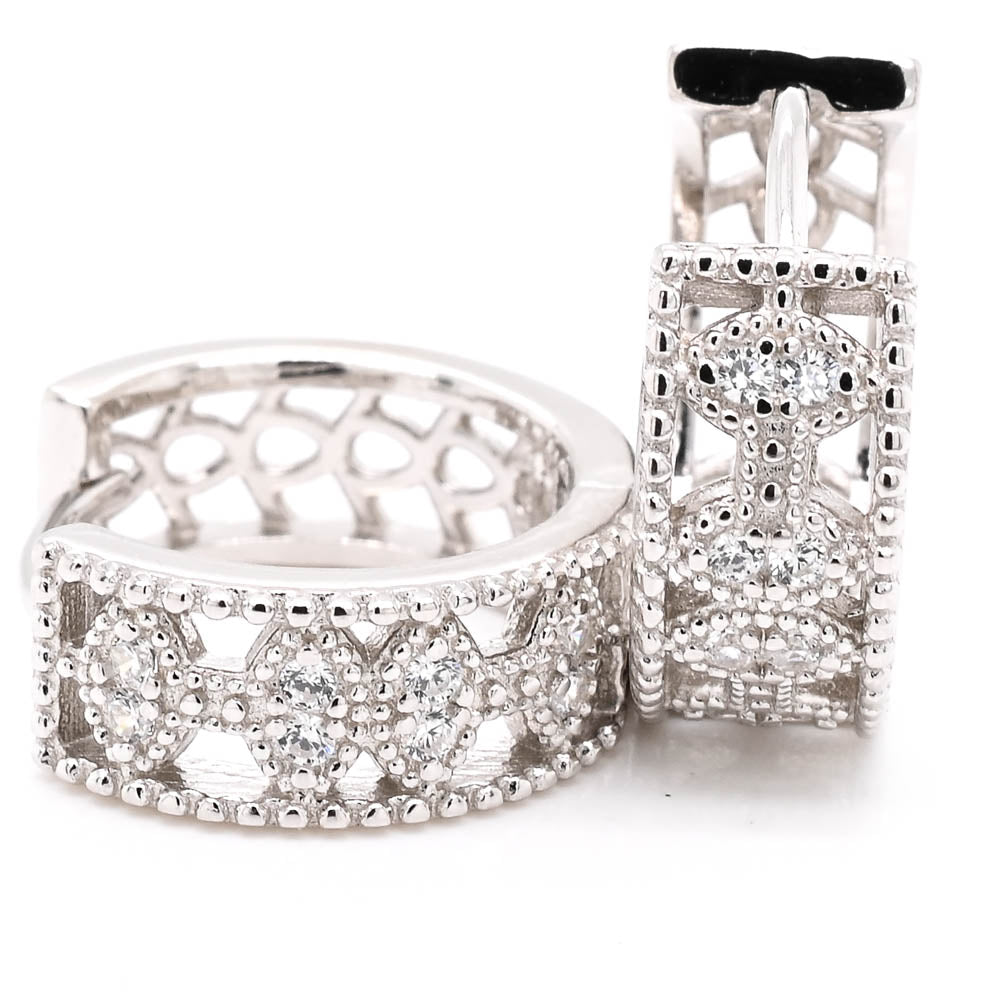Sterling Silver C.Z 14mm Huggie Earrings.