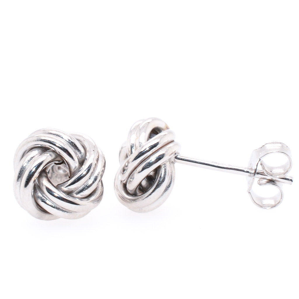 10 Karat White Gold Love Knot Stud Earrings.