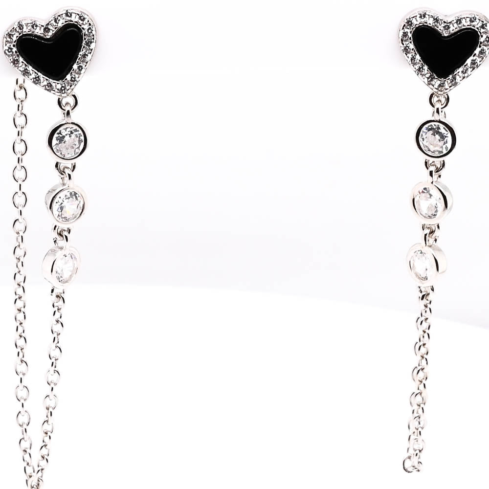 Sterling Silver C.Z Drop Heart Earrings.