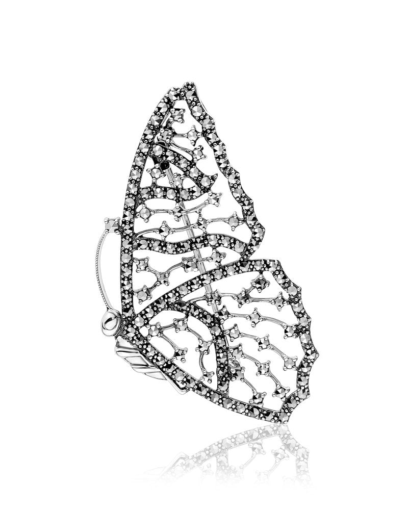 Larus Sterling Silver Marcasite Butterfly Wing Brooch.