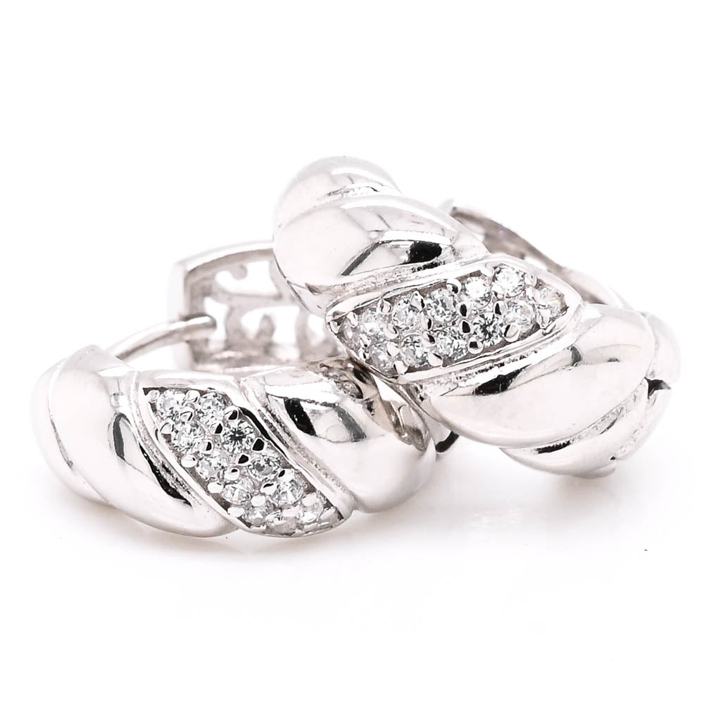 Sterling Silver 14mm C.Z Huggie Earrings.