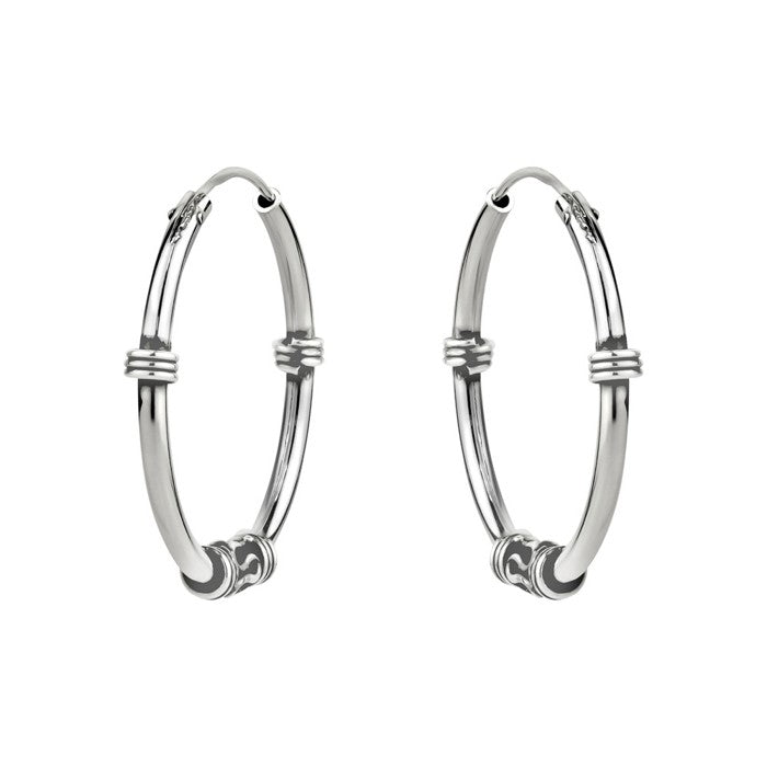 Sterling Silver 25mm Bali Hoop Earrings.