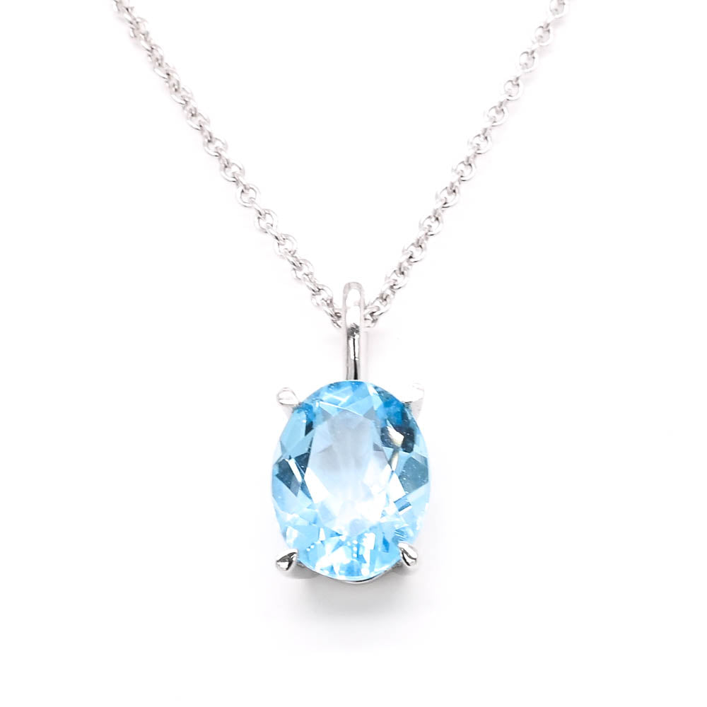 10KT White Gold 2.15CT Oval Shape Sky Blue Topaz Necklace.
