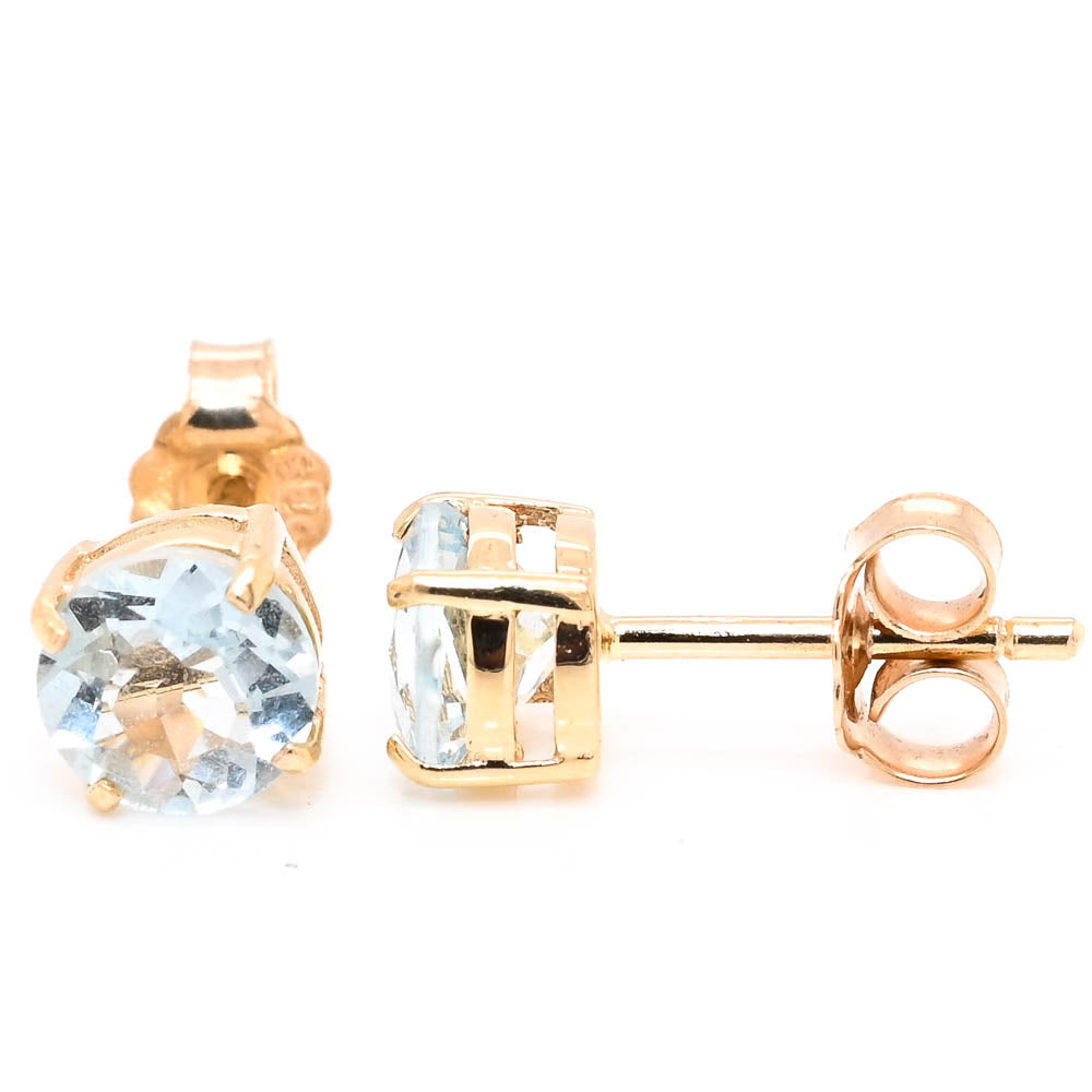 14KT Yellow Gold Aquamarine Stud Earrings.