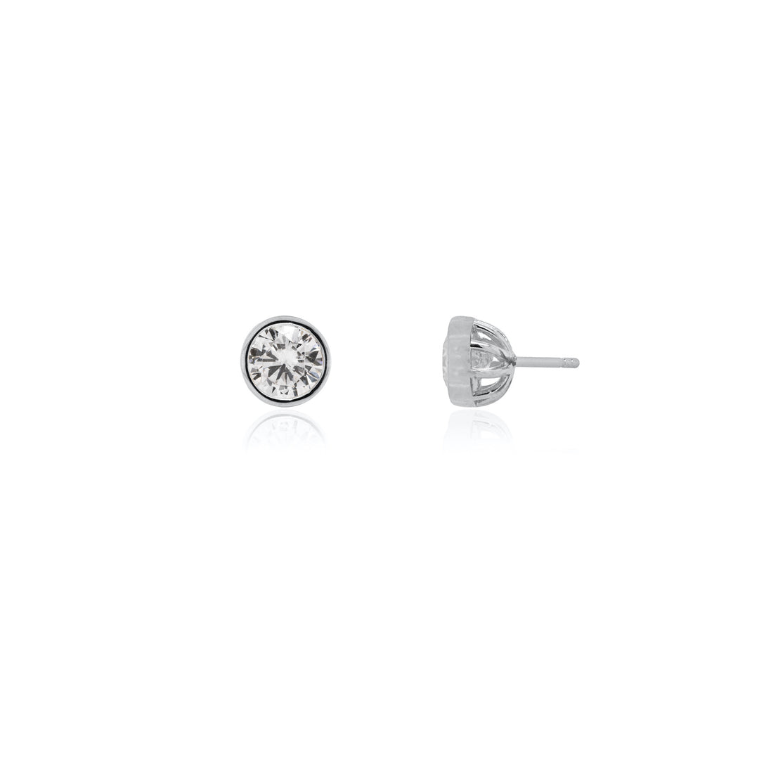 Sterling silver Bezel Set Round C.Z Stud Earrings.
