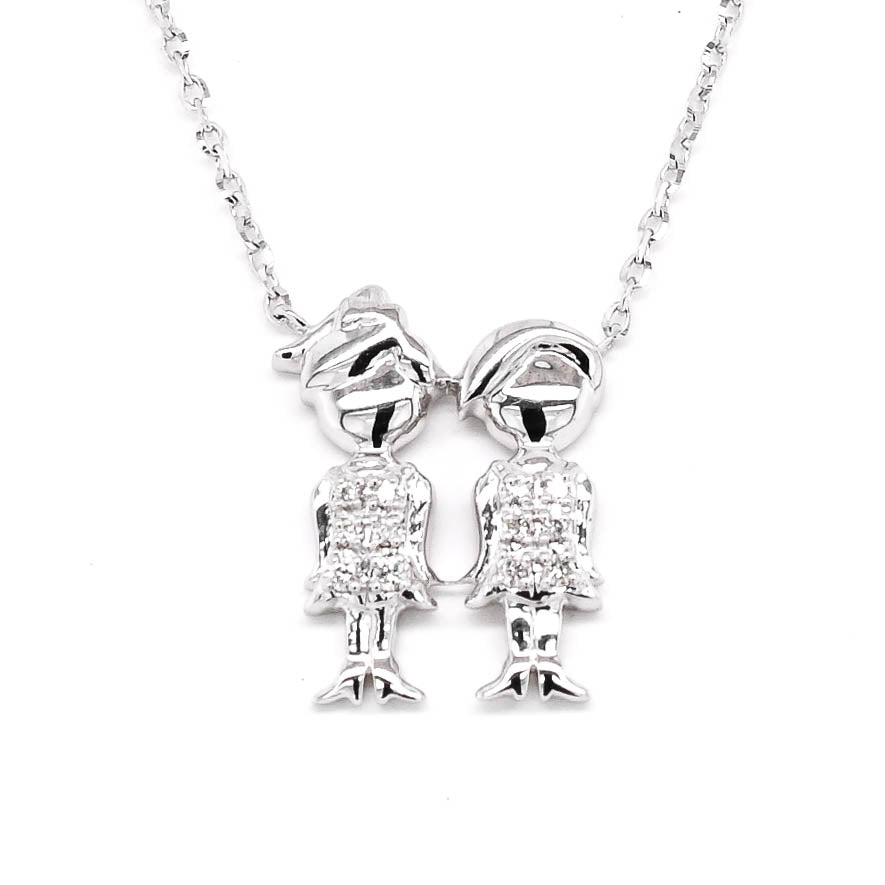 14KT White Gold 18" 0.04CTW Diamond Friends Necklace.