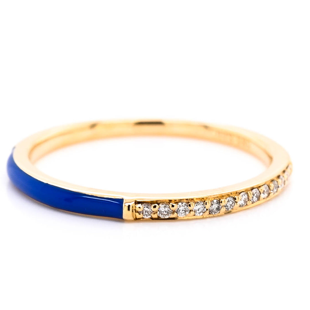 14KT Yellow Gold 0.06CT Diamond and Blue Enamel Ring.