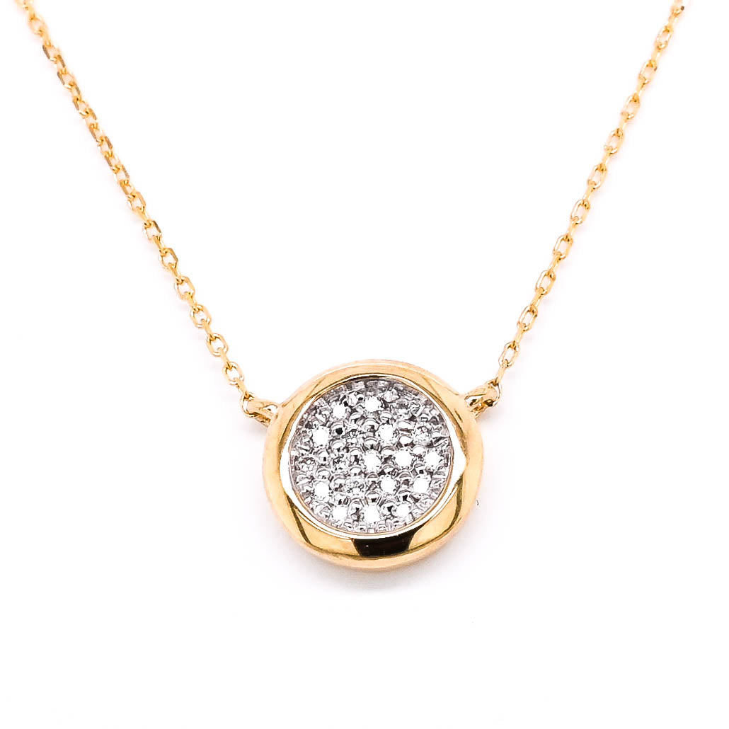 14KT Yellow Gold 18" 0.07CTW Diamond Disc Necklace.