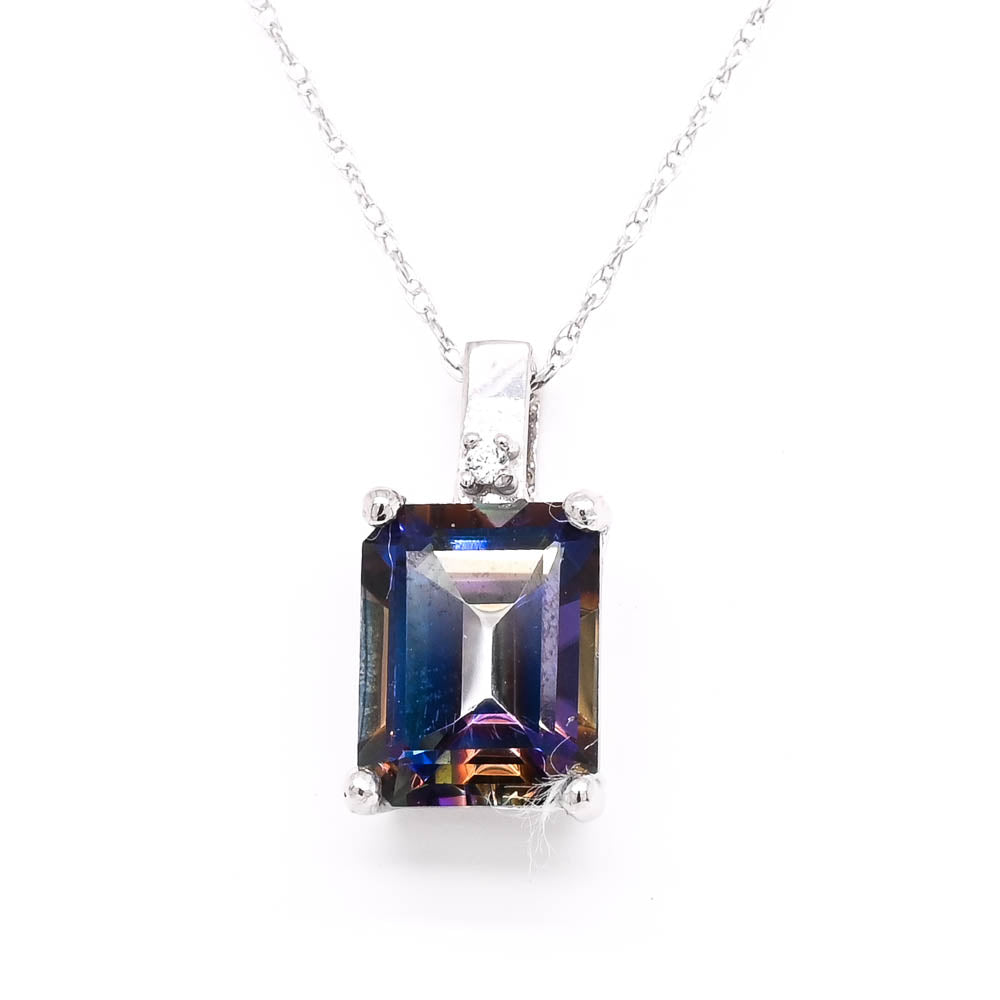 10KT White Gold 18" Mystic Topaz & Diamond Necklace