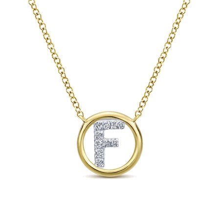 Gabriel & Co 14KT Yellow Gold 17.5" 0.04CTW Diamond Letter "F" Initial Necklace.