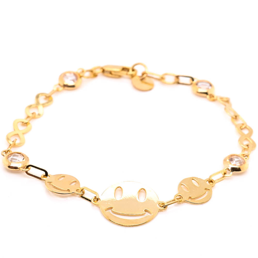 10KT Yellow Gold 6.25" Smiley C.Z Childrens Bracelet.