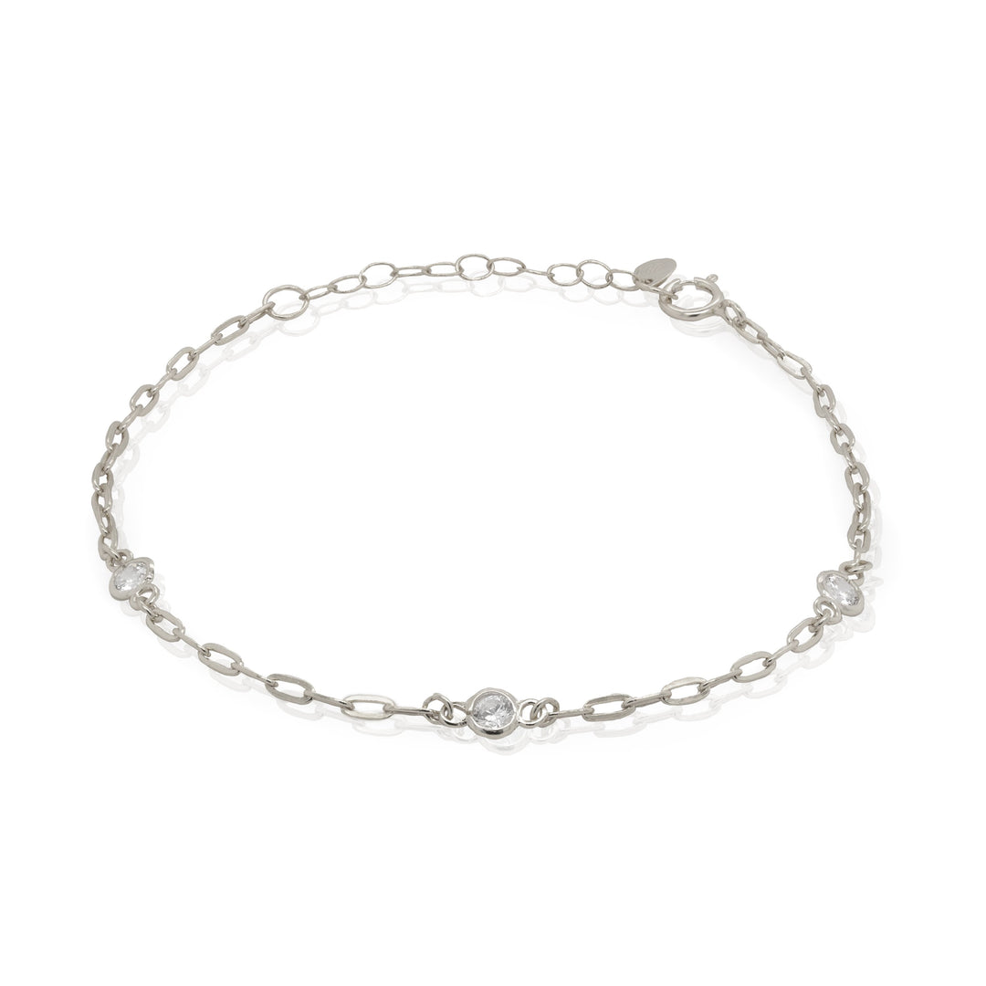 Sterling Silver 10" Paperclip CZ By The Yard Anklet