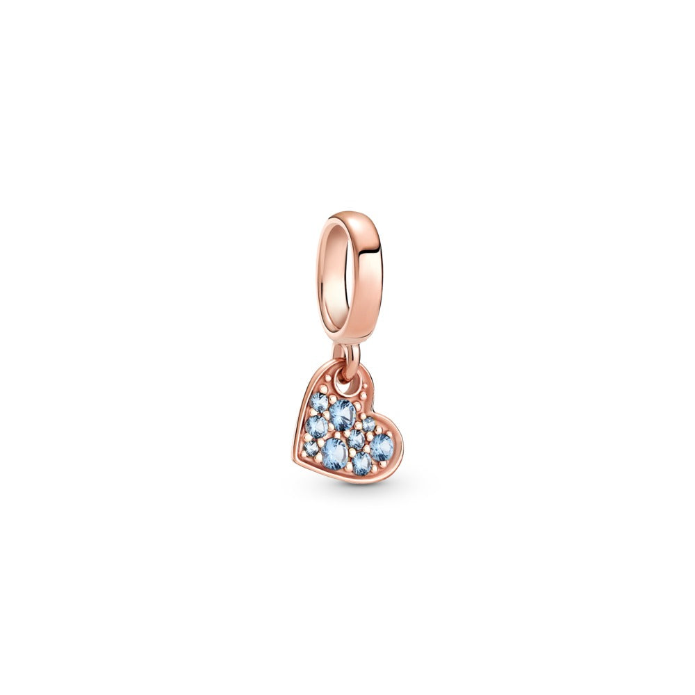 Pandora Light Blue PaveTilted Heart Dangle Charm