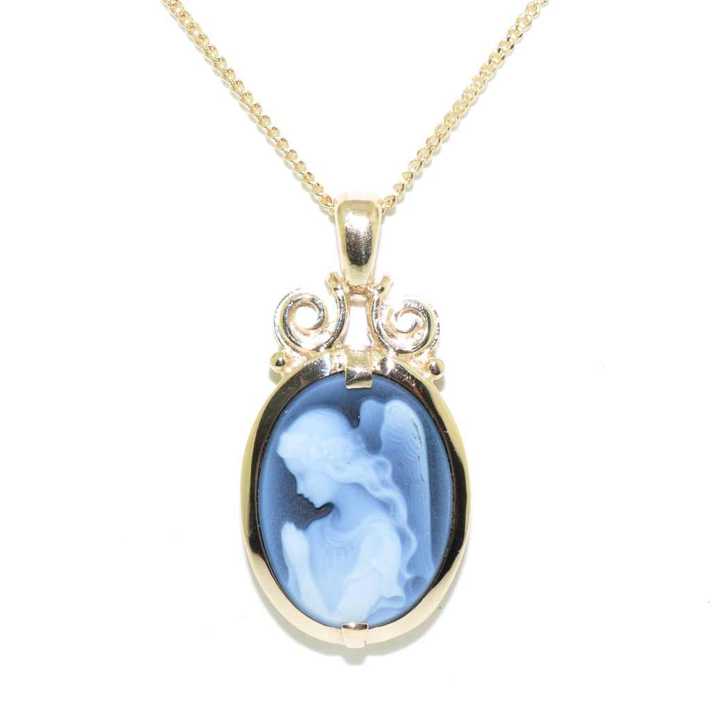 10KT Yellow Gold 18" Agate Angel Cameo.