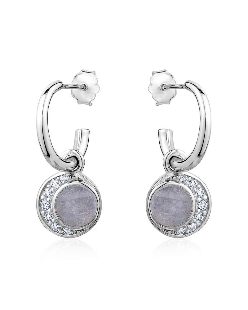 Larus Sterling Silver Moon stone & C.Z Drop Earrings.