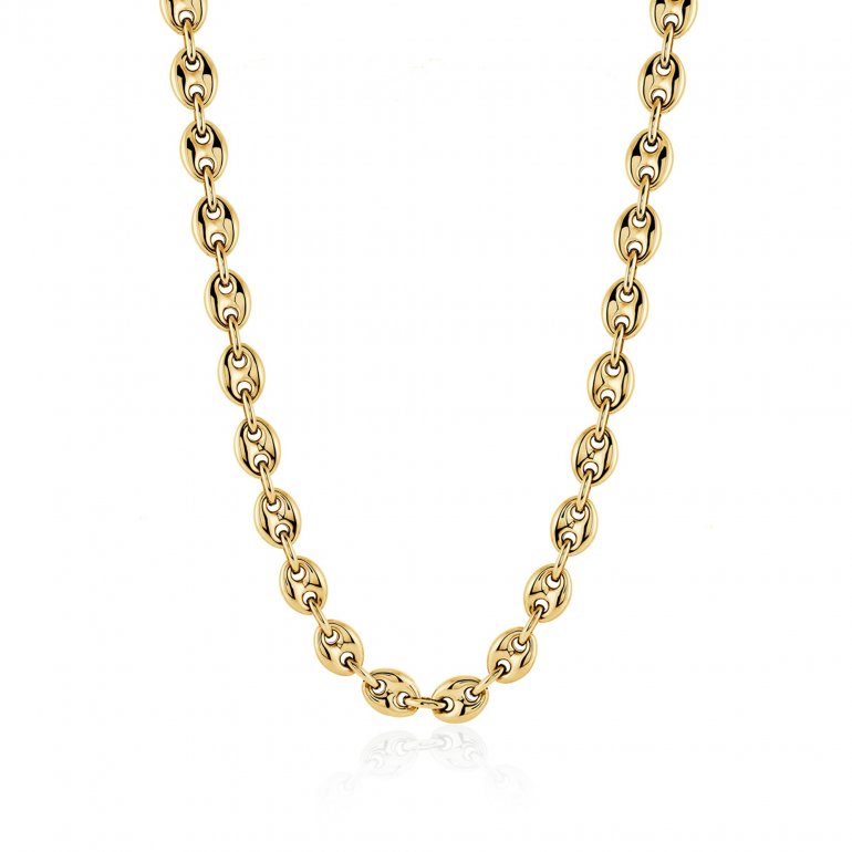 Sterling Silver Gold Vermeil 18" 7.8mm Puffed Mariner Link Chain..