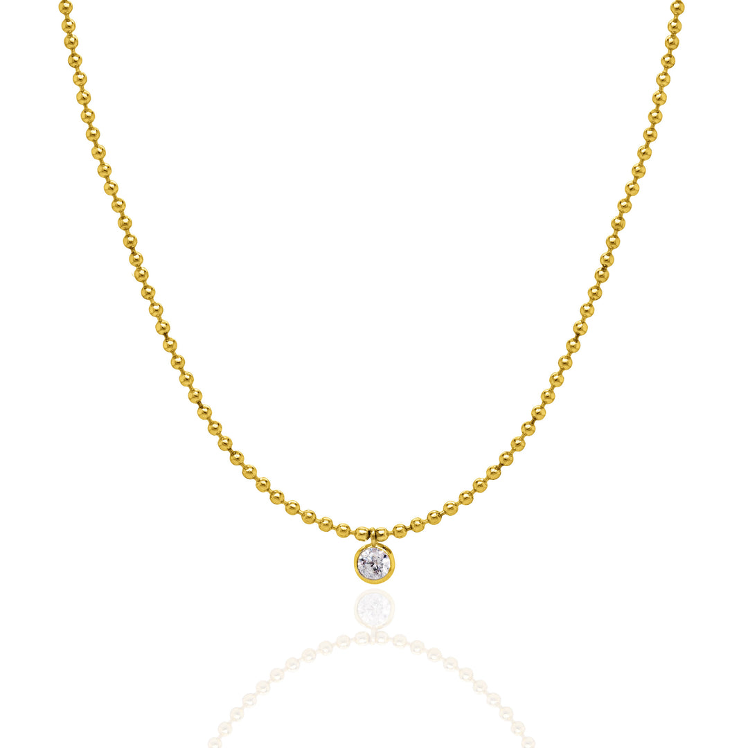 Sterling Silver 18" 1.5mm Ball Chain with Round Bezel Set CZ Necklace