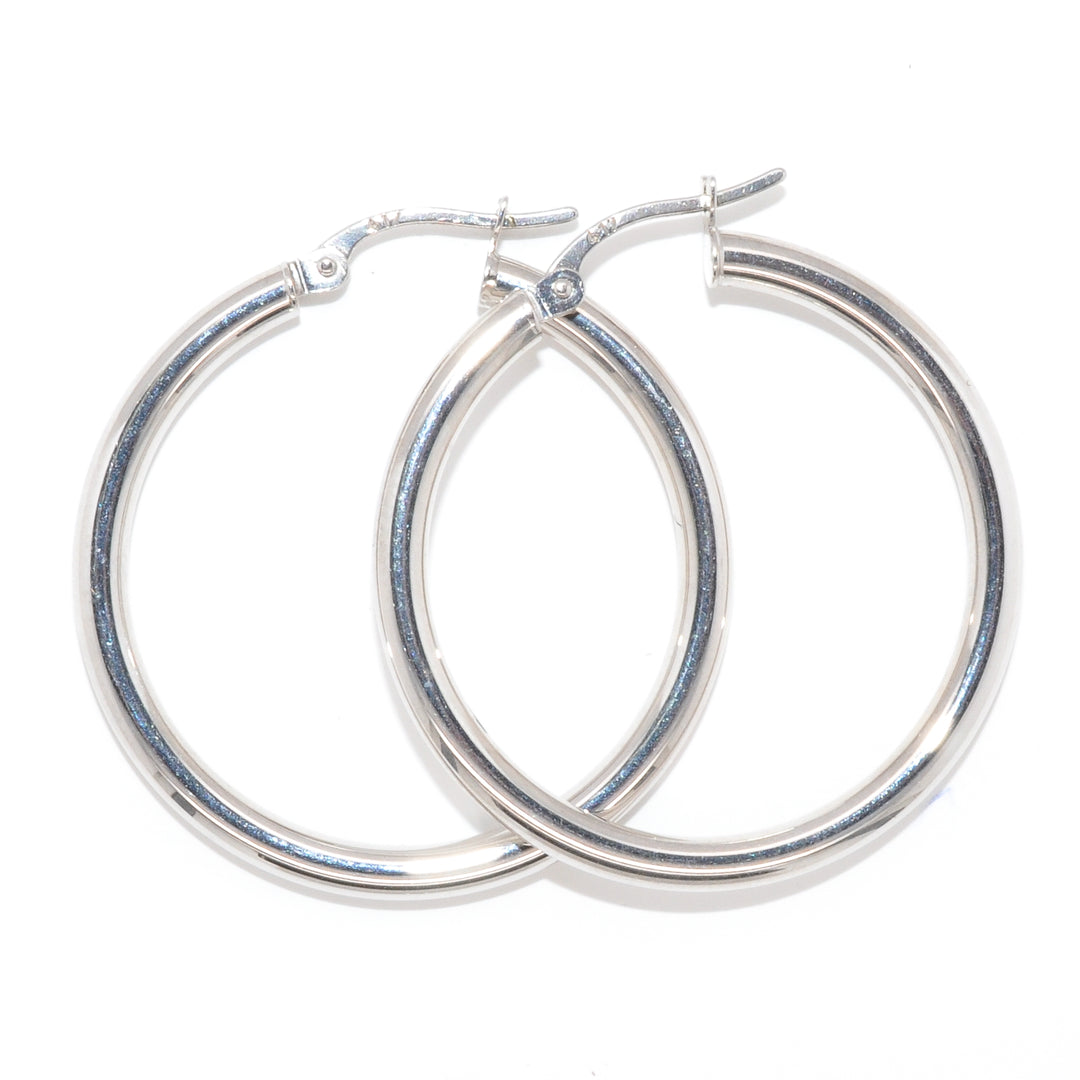 10KT White Gold 25MM Hoop Earrings.