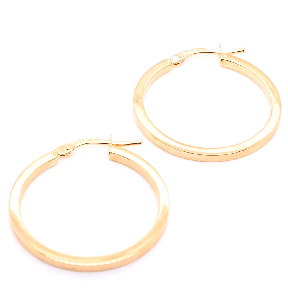 10KT Yellow Gold Flat Medium Hoop Earrings.