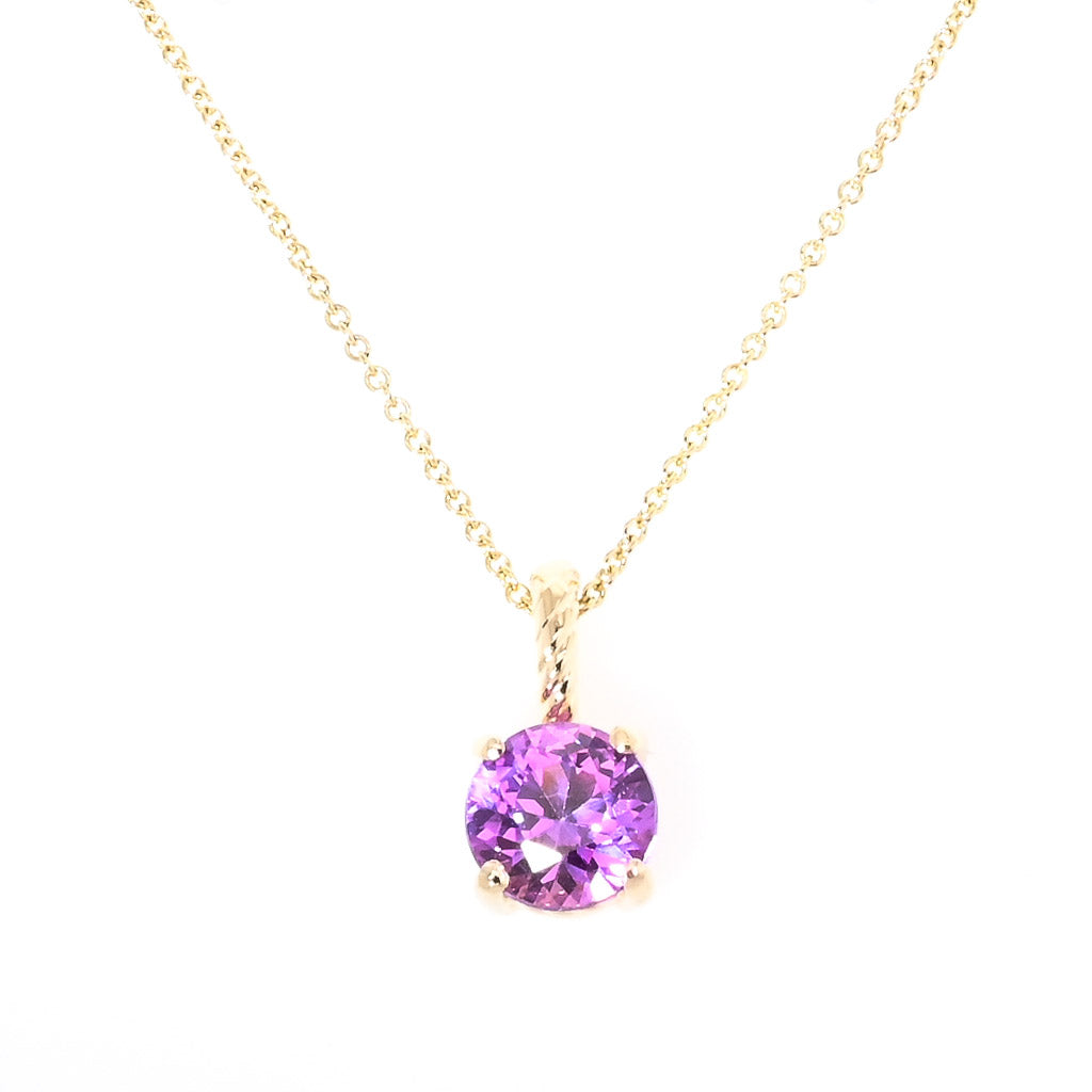 10KT Yellow Gold 18" Round Shape Simulated Alexandrite Necklace: