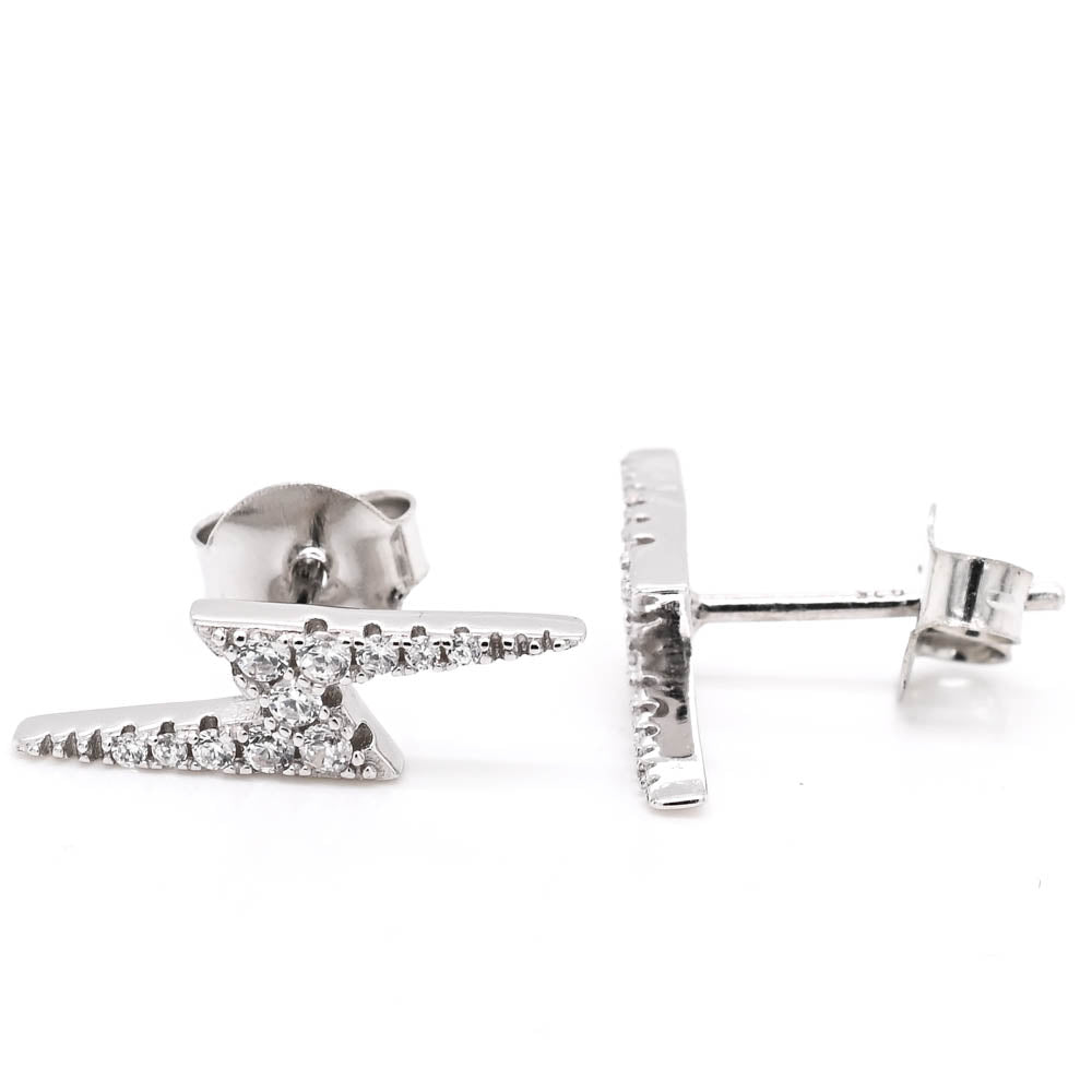 Sterling Silver C.Z Lightning Bolt Stud Earrings.