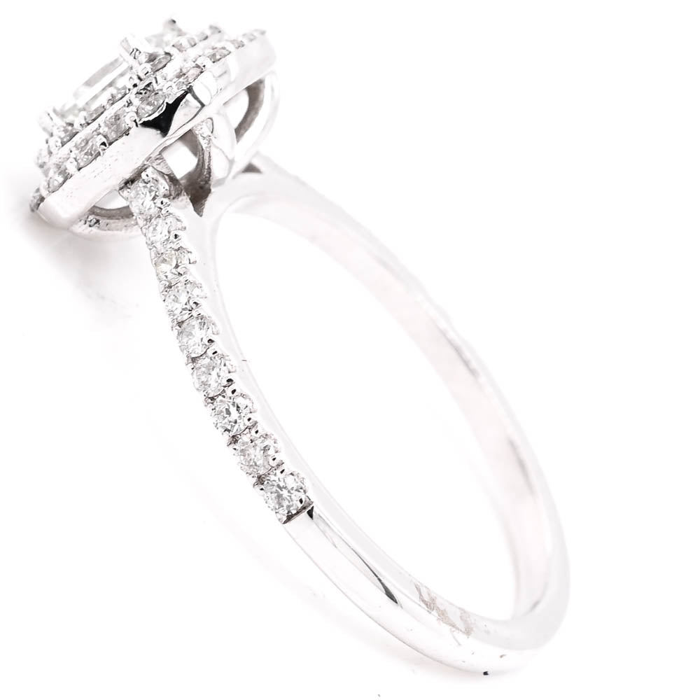 14KT White Gold 0.92CTW Princess Cut Canadian Diamond Double Halo Engagement Ring.