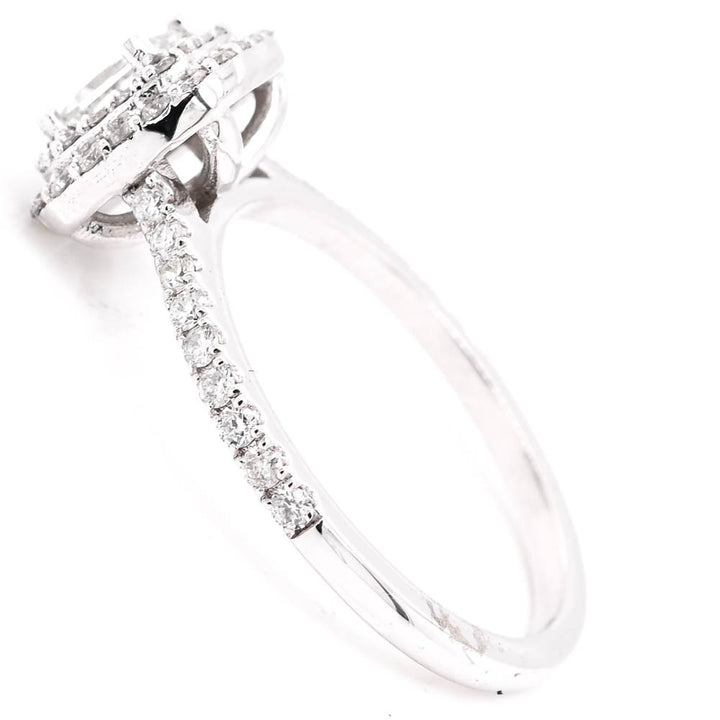 14KT White Gold 0.92CTW Princess Cut Canadian Diamond Double Halo Engagement Ring.