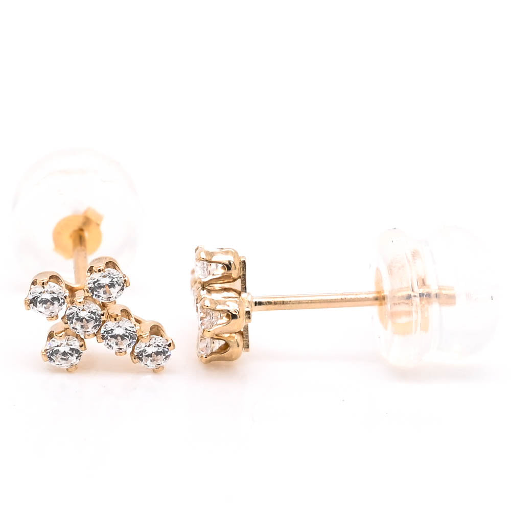 10KT Yellow Gold C.Z Cross Stud Earrings.
