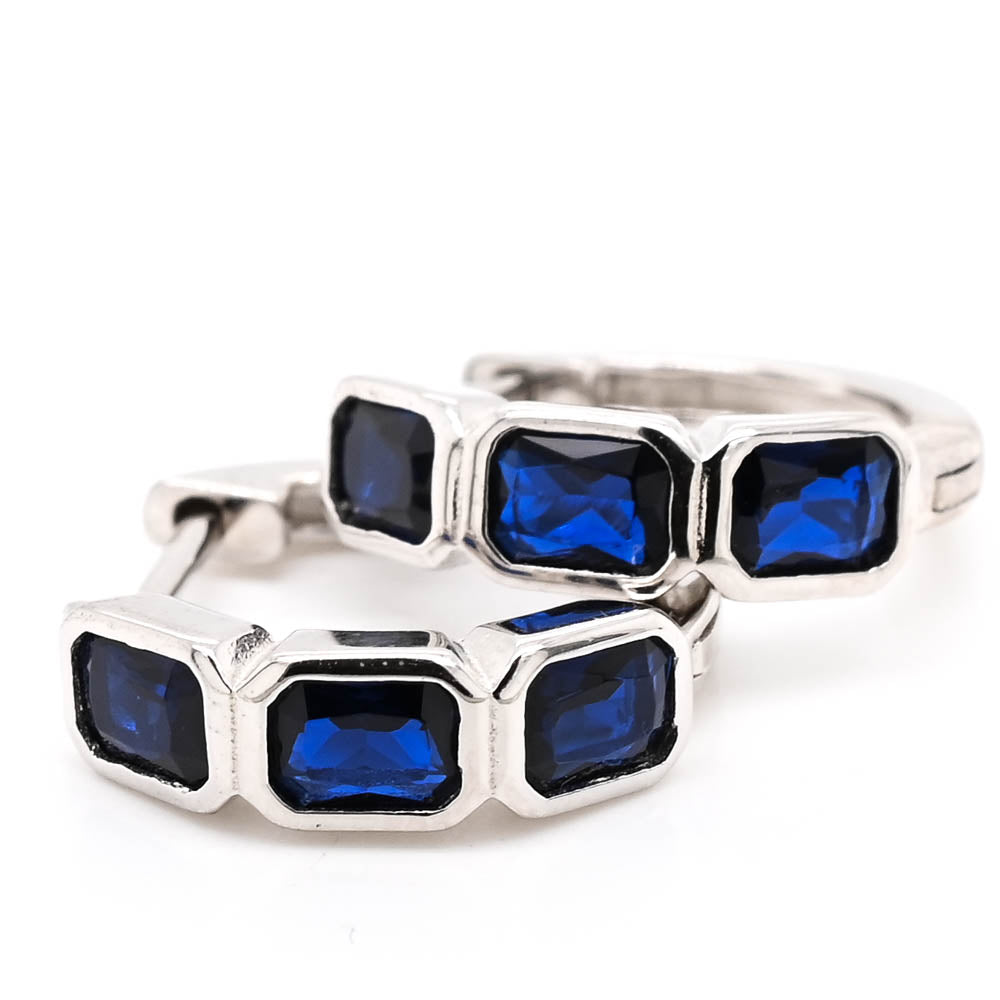 Sterling Silver 14mm Blue C.Z Coloured Huggie Earrings