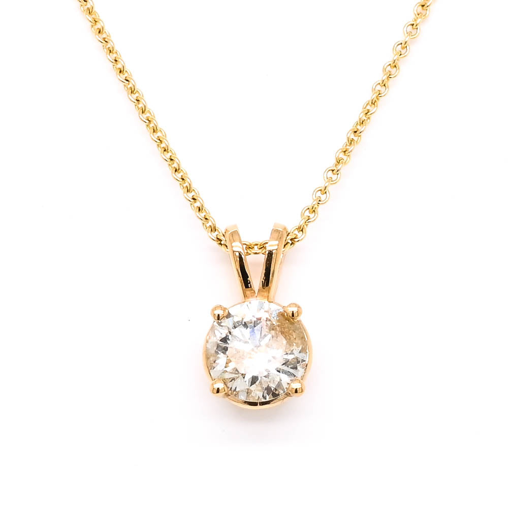 14KT Yellow Gold 1.04CT Round Brilliant Diamond Solitaire Pendant.