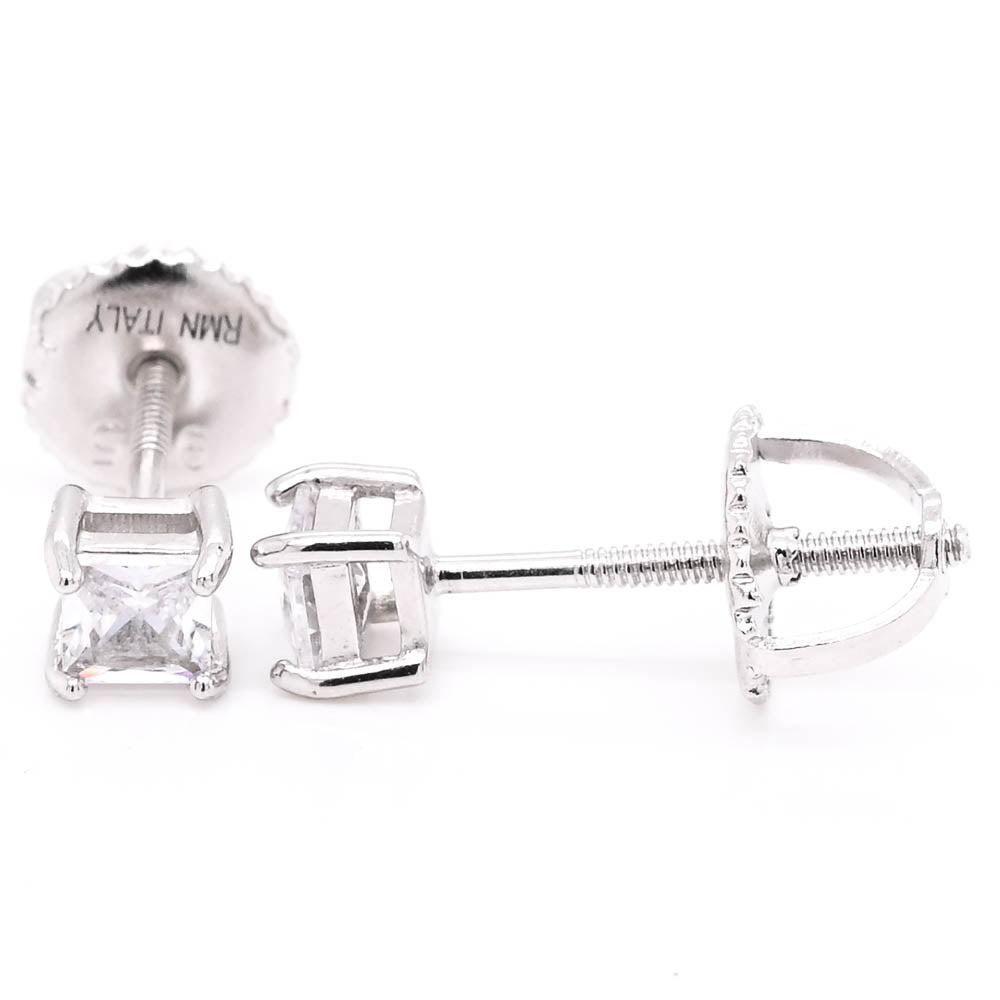 Sterling Silver 4mm Princess Cut C.Z Stud Earrings.