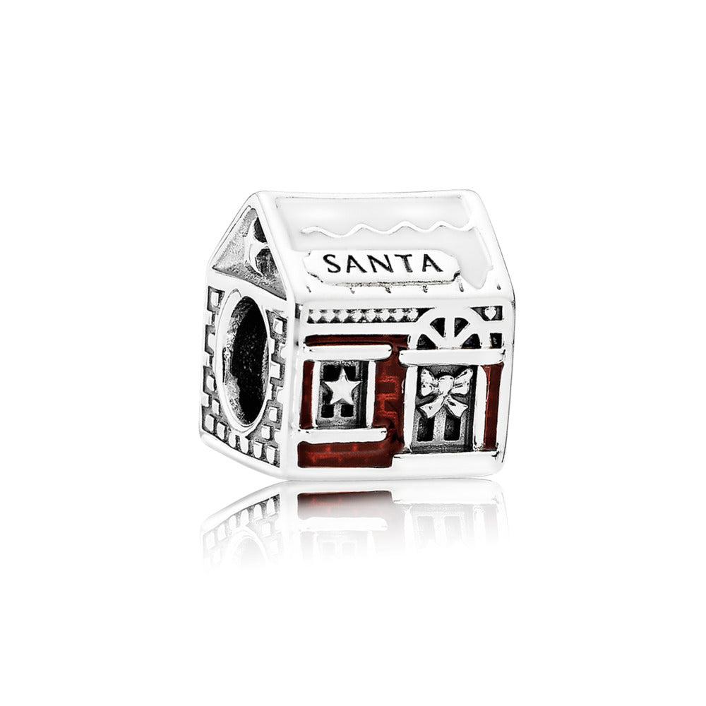 Santa's Home, White & Translucent Red Enamel