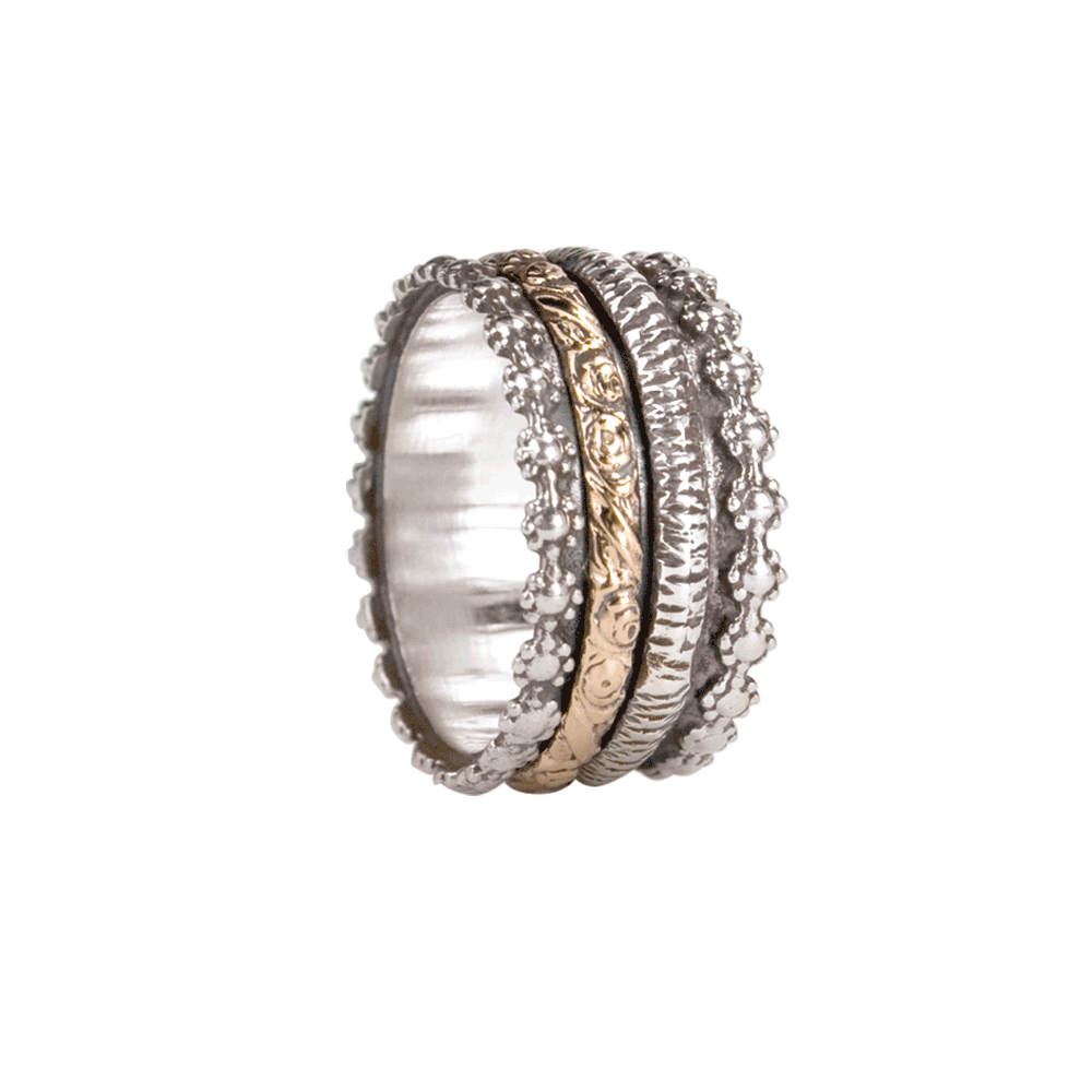 Prayer Meditation Ring. Sterling Silver and 9KT Rose Gold. Size 8.