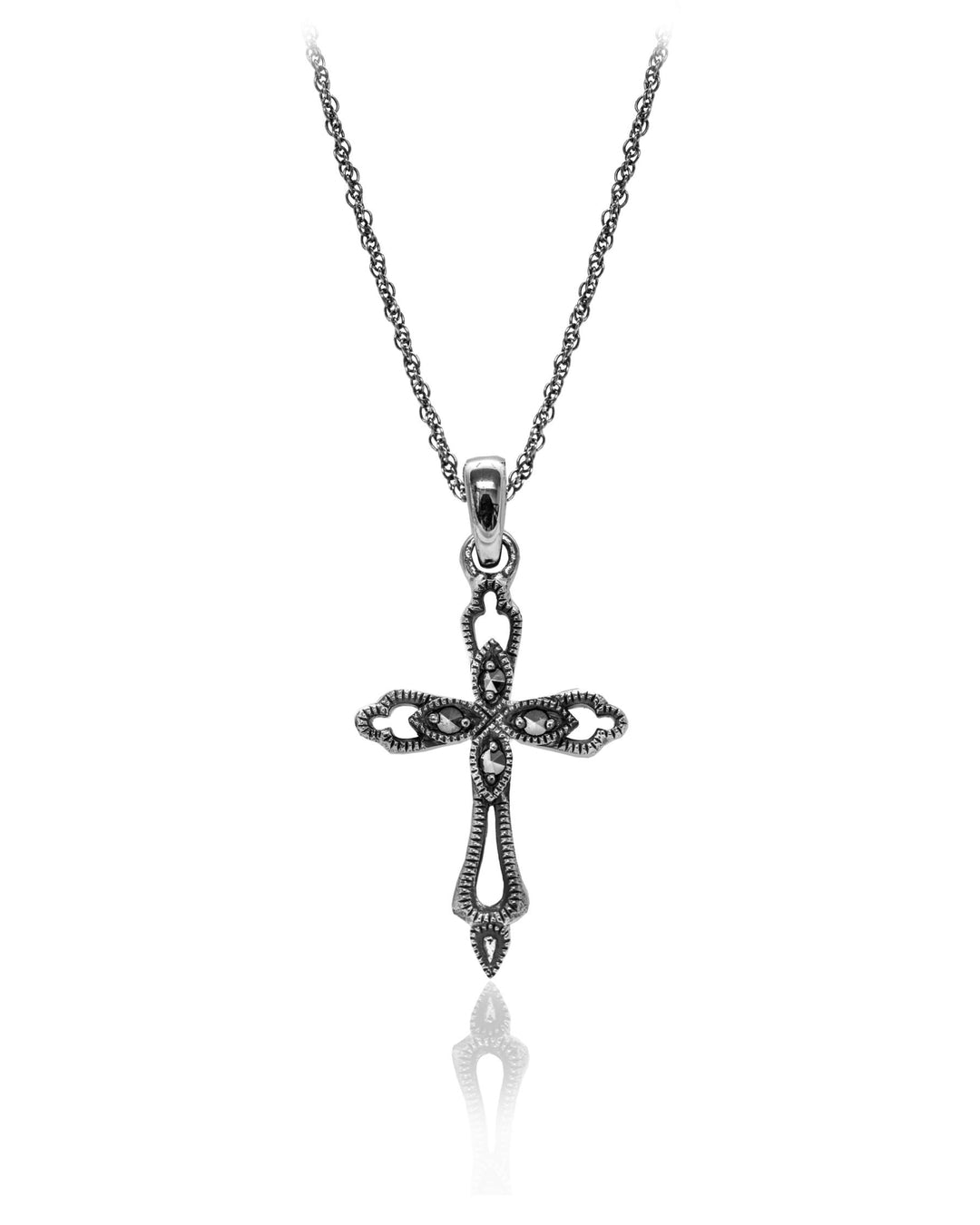 Larus Sterling Silver 18" Marcasite Cross Necklace.