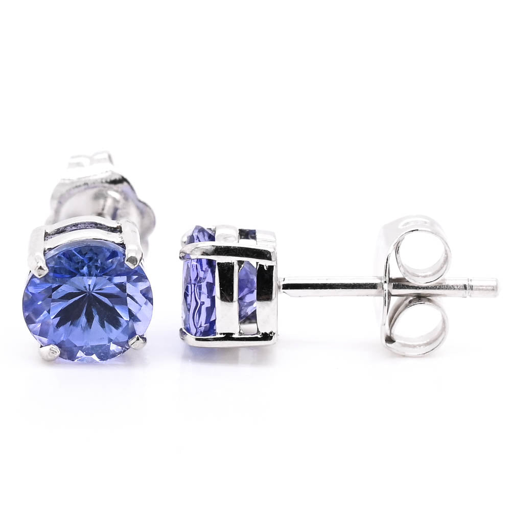 14KT Yellow Gold Round Brilliant Tanzanite Earrings.
