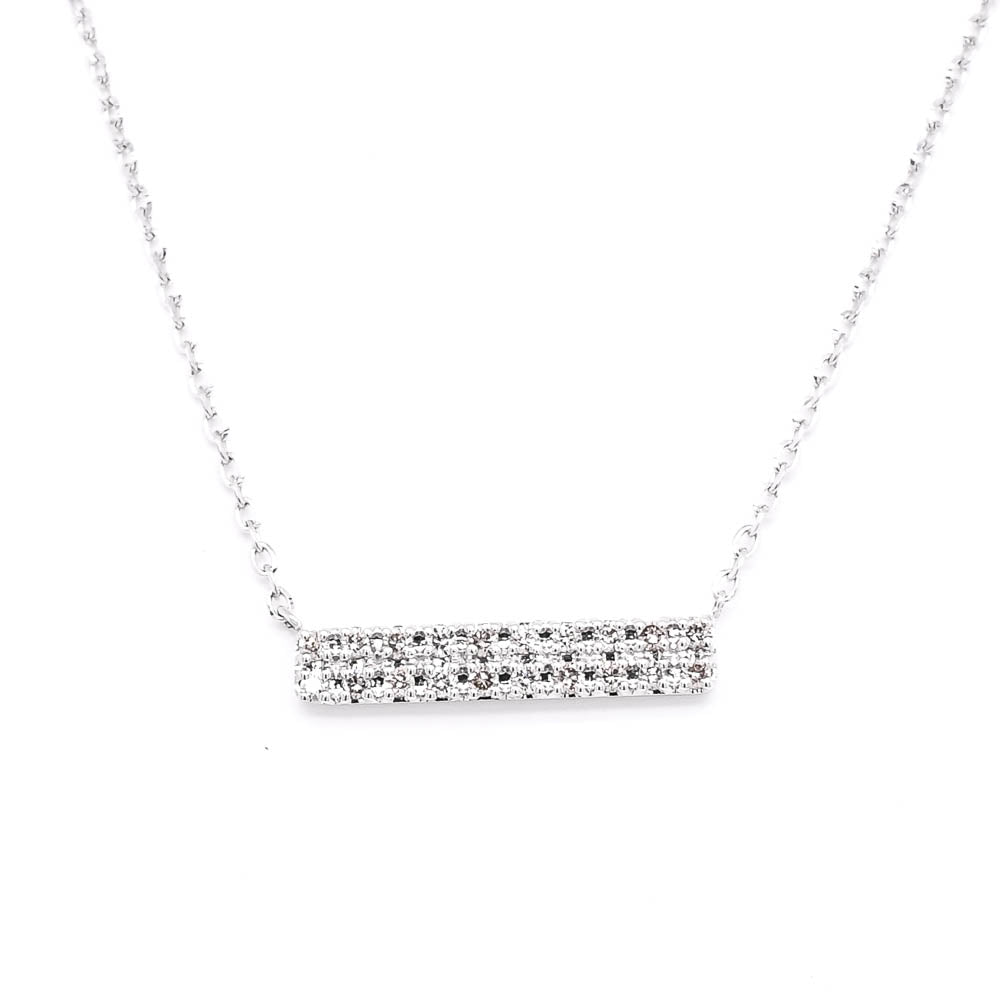 14KT White Gold 18"0.09CTW Diamond Bar Necklace.