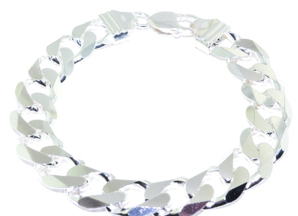 Sterling Silver 9" 11.5mm Heavy Curb Link Bracelet.