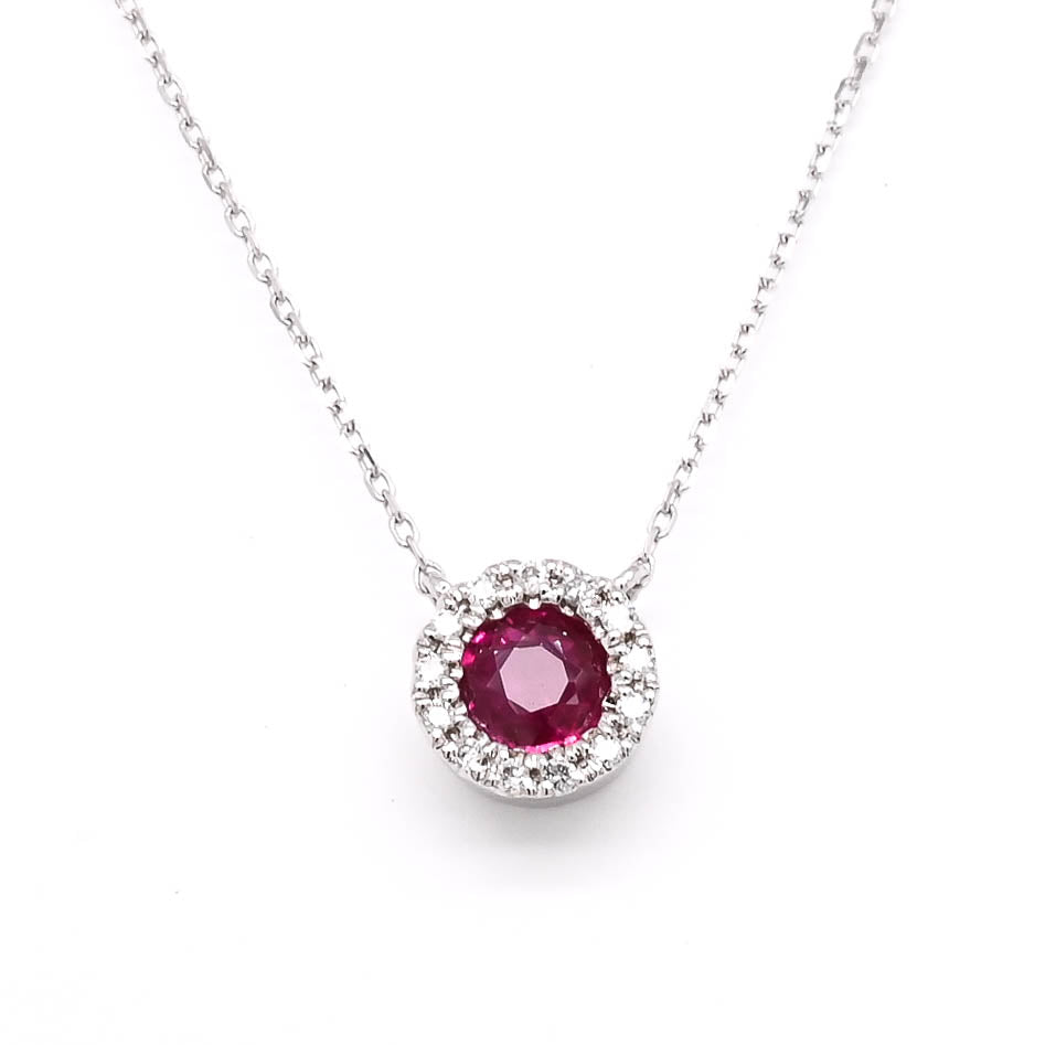 14KT White Gold 18" 0.34CTW Ruby and Diamond Necklace.