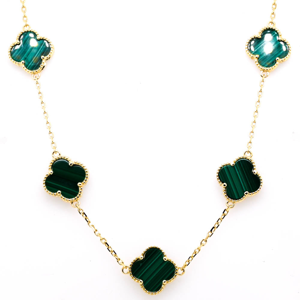 Sterling Siilver 14KT Yellow Gold Plated 24" Turquoise Multi Clover Necklace.