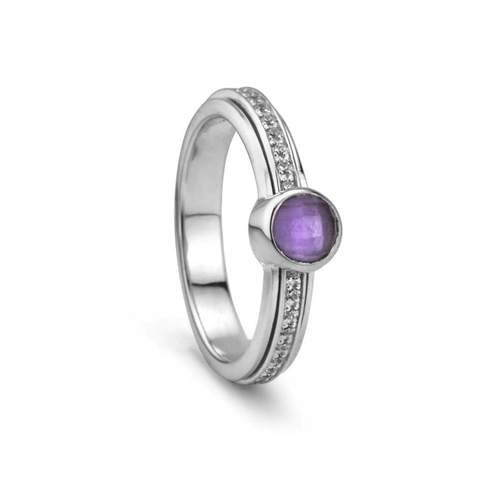 "Calm" Sterling Silver Amethyst & C.Z Meditation Ring. Size: 9