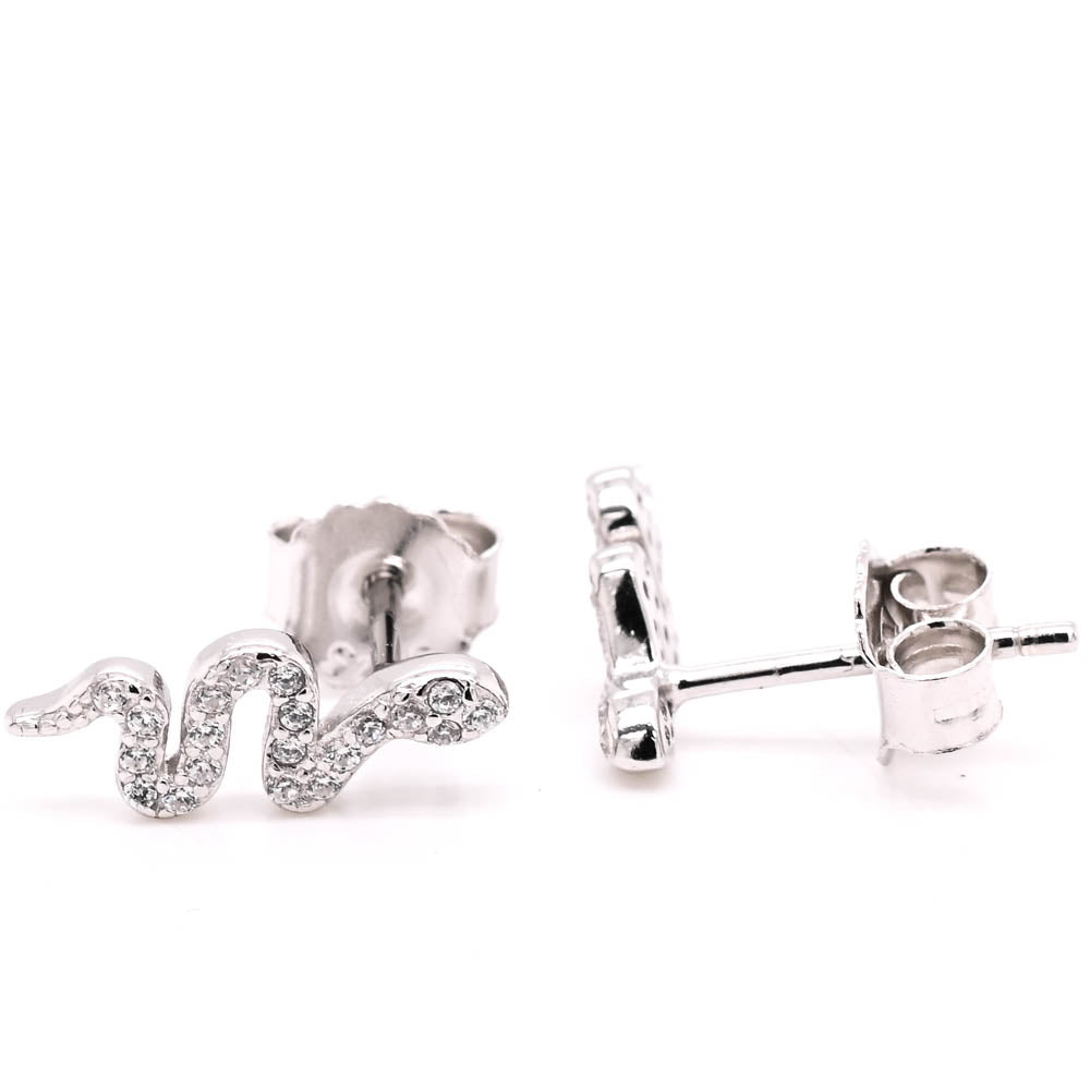 Sterling Silver C.Z Snake Stud Earrings.